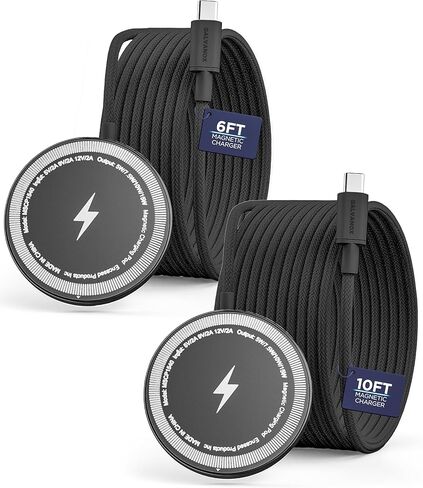 Magnetic Wireless Charger 2-Pack (6ft/10ft) Compatible with MagSafe Fast Charging Magnetic Pads, Ultra Durable Braided, Long USB-C Cables for iPhone 14/15/16, iPhone 17 Pro Max (Black) in Kuwait