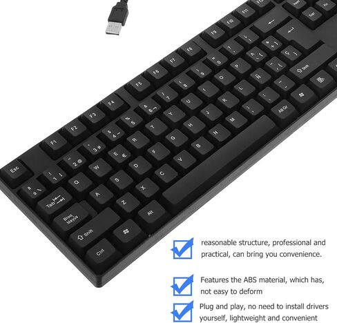 مجموعة لوحة مفاتيح وماوس سلكية صامتة من BESPORTBLE، تصميم إسباني كامل، تشغيل USB، إمداد الكمبيوتر خفيف الوزن للاستخدام المنزلي والمكتب in Kuwait