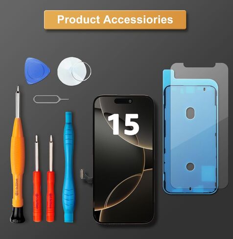 بديل شاشة LL TRADER لهاتف iPhone 15 مقاس 6.1 بوصة شاشة LCD Retina FHD محول رقمي لشاشة تعمل باللمس مع مجموعة أدوات إصلاح، وشريط مقاوم للماء، وواقي شاشة (قابل للبرمجة Truetone) الولايات المتحدة الأمريكية 2025 جديد in Kuwait