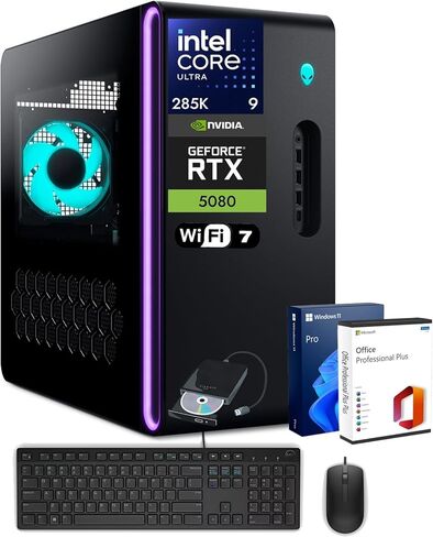 الكمبيوتر المكتبي Alienware Aurora R16 للألعاب - NVIDIA RTX 5080 GDDR7 16GB - NPU - Intel Ultra 9 285K (حتى 5.7 جيجا هرتز) - Wi-Fi 7، Win11 Pro - مبرد سائل 1000 وات (64 جيجابايت DDR5 | 4 تيرابايت SSD | 2 تيرابايت HDD) in Kuwait