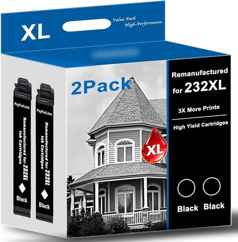 Remanufactured 232XL Ink Cartridges Replacement for Epson 232 Ink Cartridges Black ink Cartridge work with WorkForce WF-2930 WF-2950 Expression Home XP-4200 XP-4205 Printers WorkForce 2950 ink(2 Pack) in Kuwait