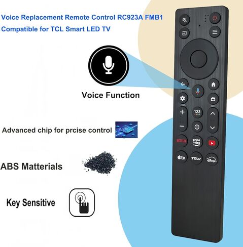 جهاز تحكم عن بعد بديل صوتي RC923A FMB1 متوافق مع تلفزيون TCL Smart LED RC923A-FMB1 in Kuwait