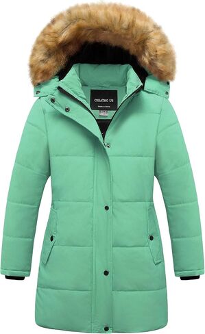 CREATMO US Girl's Winter Fleece Lined Long Parka Puffer Coat Thicken Ski Jacket With Fur Trim Hood in Saudi Arabia