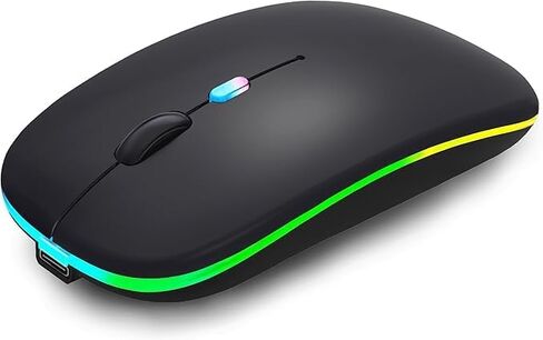 Wireless Bluetooth Mouse Rechargeable Laptop Mice with LED Lights Silent Slim Use(BT5.2 and 2.4G Portable USB) Dual Mode Computer Mouse for Laptop/iPad/Tablet/Apple/Computer/Mac (Black) in Saudi Arabia