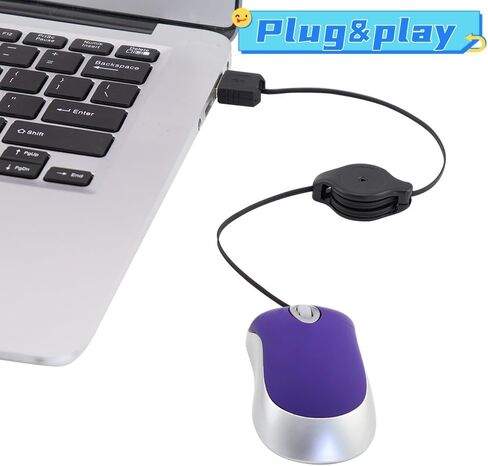 ماوس سلكي صغير، ماوس USB بصري محمول صغير الحجم للسفر مع سلك USB قابل للسحب، فئران مدمجة للأيدي الصغيرة للكمبيوتر المحمول والكمبيوتر المكتبي والمنزل والمدرسة والأطفال والبنات والأولاد والأطفال هدية باللون الأرجواني in Kuwait