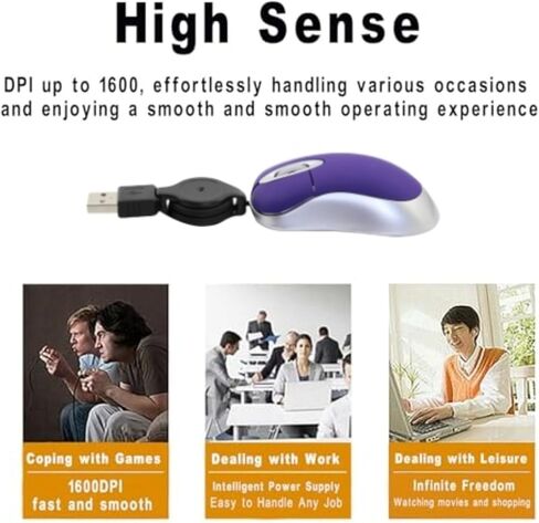 ماوس سلكي صغير، ماوس USB بصري محمول صغير الحجم للسفر مع سلك USB قابل للسحب، فئران مدمجة للأيدي الصغيرة للكمبيوتر المحمول والكمبيوتر المكتبي والمنزل والمدرسة والأطفال والبنات والأولاد والأطفال هدية باللون الأرجواني in Kuwait