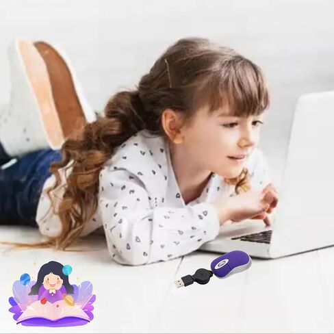 ماوس سلكي صغير، ماوس USB بصري محمول صغير الحجم للسفر مع سلك USB قابل للسحب، فئران مدمجة للأيدي الصغيرة للكمبيوتر المحمول والكمبيوتر المكتبي والمنزل والمدرسة والأطفال والبنات والأولاد والأطفال هدية باللون الأرجواني in Kuwait