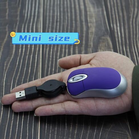 ماوس سلكي صغير، ماوس USB بصري محمول صغير الحجم للسفر مع سلك USB قابل للسحب، فئران مدمجة للأيدي الصغيرة للكمبيوتر المحمول والكمبيوتر المكتبي والمنزل والمدرسة والأطفال والبنات والأولاد والأطفال هدية باللون الأرجواني in Kuwait
