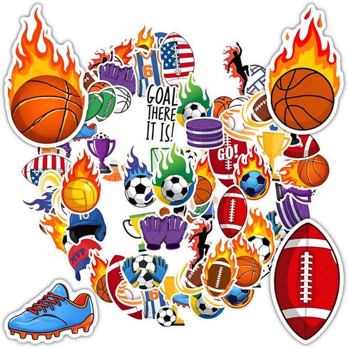 35pcs Sports Soccer Basketball Football Graffiti Decals Stationery Stickers Colorful Teacher Reward Stickers for Laptop Luggage Scrapbook Diary Sticker DIY Phone Guitar Laptop Notebook Suitcase in Saudi Arabia