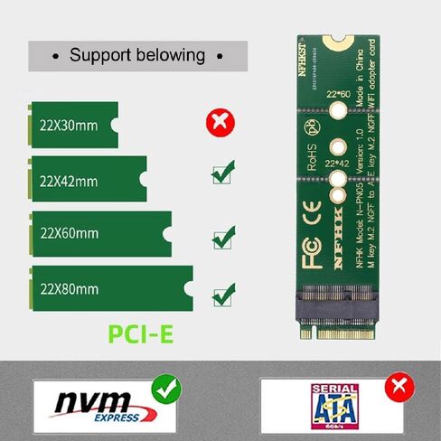 Cablecc WiFi Riser Card NGFF Key-E Wireless Networking Card to M.2 NGFF Key-M NVME SSD Adapter Compatible with Wifi6 WIFI7 in Saudi Arabia