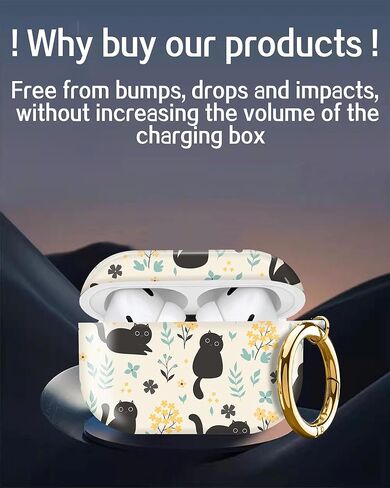 متوافق مع غطاء حافظة AirPod Pro الجيل الثاني/الأول، غطاء حماية لطيف صلب ومقاوم للصدمات مع سلسلة مفاتيح مستديرة ذهبية، للرجال والنساء والفتيات (قطة لطيفة) in Kuwait
