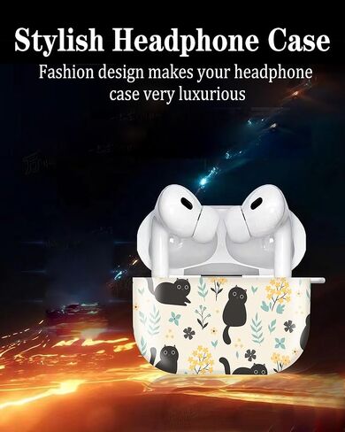 متوافق مع غطاء حافظة AirPod Pro الجيل الثاني/الأول، غطاء حماية لطيف صلب ومقاوم للصدمات مع سلسلة مفاتيح مستديرة ذهبية، للرجال والنساء والفتيات (قطة لطيفة) in Kuwait