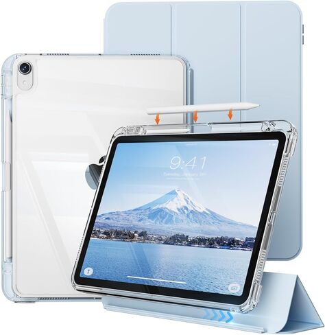 حافظة هجينة لجهاز (A16) الجيل الحادي عشر 11 بوصة 2025، آيباد الجيل العاشر 10.9 بوصة 2022 مع حامل أقلام، غطاء منزلق ثلاثي الطي 2 في 1 قابل للفصل مع غطاء خلفي صلب شفاف، أبيض كريمي in Kuwait