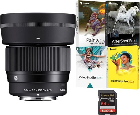 Sigma 56mm f/1.4 Contemporary DC DN Prime Lens (Sony E-Mount) Bundle with Software Suite and 64GB Memory Card (3 Items) in Saudi Arabia