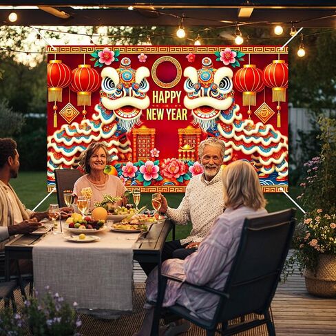 2026 Happy New Year Banner Chinese Lion Dance Backdrop Red Gold Festival Wall Decor Lunar New Year Party Photo Background for Indoor Outdoor Celebration Banner in Saudi Arabia