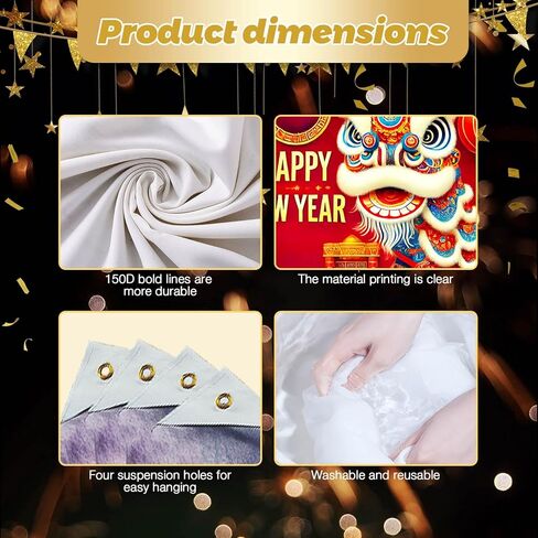 2026 Happy New Year Banner Chinese Lion Dance Backdrop Red Gold Festival Wall Decor Lunar New Year Party Photo Background for Indoor Outdoor Celebration Banner in Saudi Arabia