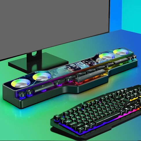 مكبر صوت بلوتوث Tangxi، مكبر صوت على شكل لوحة مفاتيح مع ضوء ملون RGB، صوت دقيق بدون فقدان، يدعم BT/AUX/بطاقة الذاكرة/تشغيل محرك USB، للكمبيوتر المكتبي in Kuwait