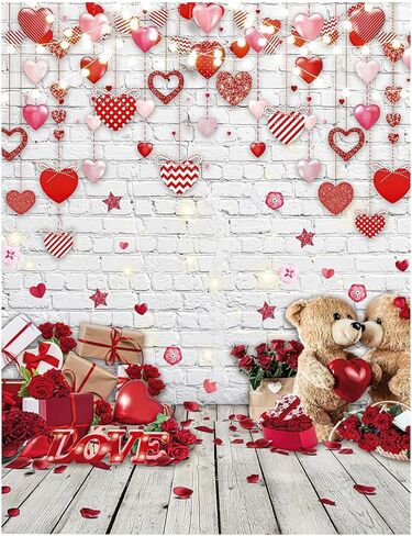 YYNXSY 7X5FT Valentine's Day Brick Wall Background Valentine backdrops for Photography Heart-Shaped Pendant, red Rose Photo Banner YY-5026 in Kuwait