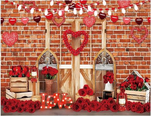 YYNXSY 7X5FT Valentine's Day Brick Wall Background Valentine backdrops for Photography Heart-Shaped Pendant, red Rose Photo Banner YY-5026 in Saudi Arabia