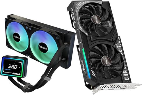 ASRock Radeon RX 9060 XT Challenger 16GB OC & Challenger 240 Digital AIO Cooler Bundle | شاشة مقاس 3 بوصات، مجموعة ألعاب عالية الإطارات في الثانية in Saudi Arabia