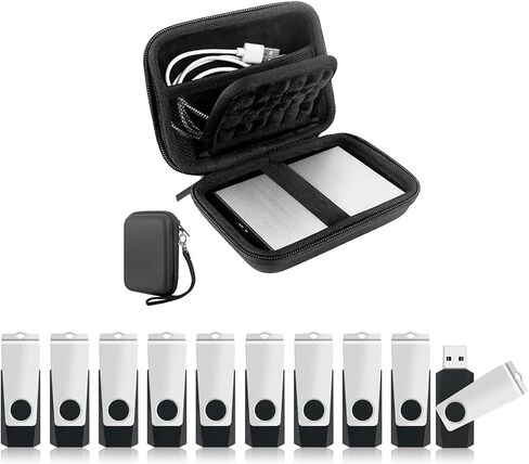 محرك أقراص فلاش USB سعة 8 جيجابايت، 10 عبوات وحقيبة محرك أقراص صلبة خارجي، محركات أقراص فلاش كبيرة الحجم USB 2.0 محرك إبهام USB Stick EVA حقيبة حمل واقية مضادة للصدمات لتخزين كابلات جواز السفر SSD in Kuwait