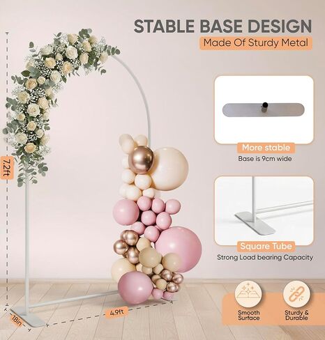 Zenturo 7.2FT White Metal Arch Backdrop Stand, Stable Arch Frame, Wide Base for Birthday Baby Shower Wedding Party Ceremony Floral Balloon Decoration in Saudi Arabia
