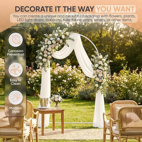 Zenturo 7.2FT White Metal Arch Backdrop Stand, Stable Arch Frame, Wide Base for Birthday Baby Shower Wedding Party Ceremony Floral Balloon Decoration in Saudi Arabia