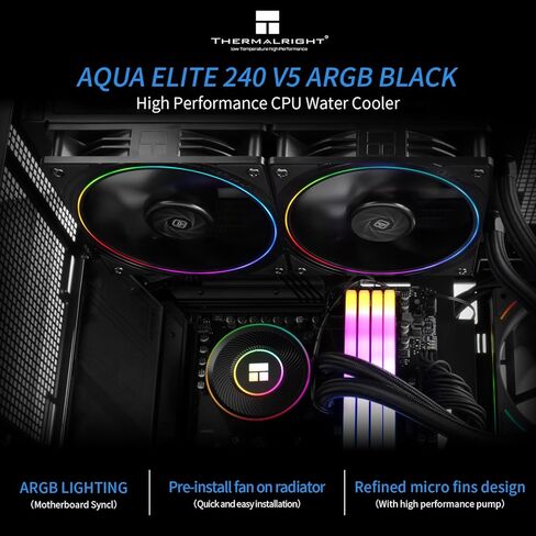 Thermalright Aqua Elite 240 V5 ARGB Black CPU Liquid Cooler, 240 Cooling Row Size,2xTL-S12 PWM Fans,for AM4/AM5,Intel LGA115X/1200/1700/1851, AIO CPU Cooler in Saudi Arabia