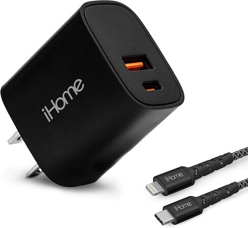 iHome Charge & Sync Bundle, Dual Port USB Charger, 20W Power Delivery, 6ft Lightning to USB-C Cable in Saudi Arabia