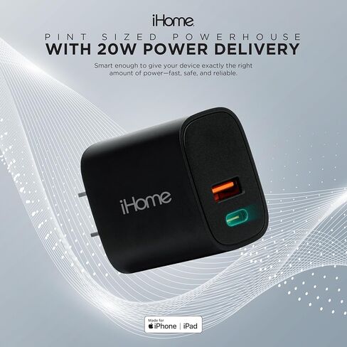 iHome Charge & Sync Bundle, Dual Port USB Charger, 20W Power Delivery, 6ft Lightning to USB-C Cable in Saudi Arabia