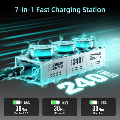 Mfish 240W Home Desktop and Mobile Phone All-in-One Charging Kit with 2500W AC 3-Outlet Socket in Kuwait