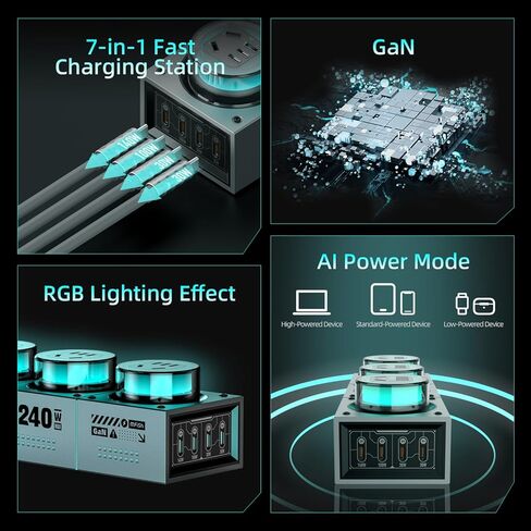 Mfish 240W Home Desktop and Mobile Phone All-in-One Charging Kit with 2500W AC 3-Outlet Socket in Kuwait