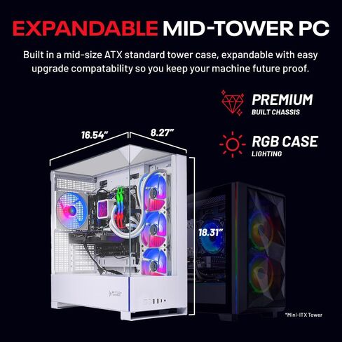 Skytech Gaming Archangel 5 كمبيوتر الألعاب، AMD Ryzen 7 7800X3D 4.2 جيجا هرتز، NVIDIA RTX 5060 Ti 16 جيجابايت VRAM، 1 تيرابايت Gen4 NVMe SSD، 32 جيجابايت DDR5 RAM 6000، 750 واط Gold PSU، 360 ARGB AIO، Wi-Fi، Win 11، سطح المكتب in Kuwait