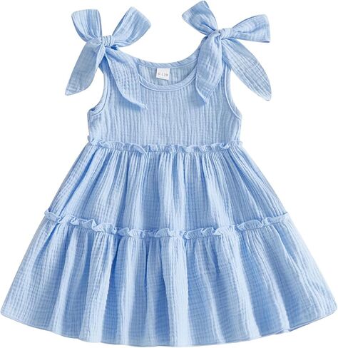 Toddler Baby Girl Dress Summer Clothes Gauze Cotton Solid Color Sleeveless Round Neck Tiered Flowy Dresses in Saudi Arabia