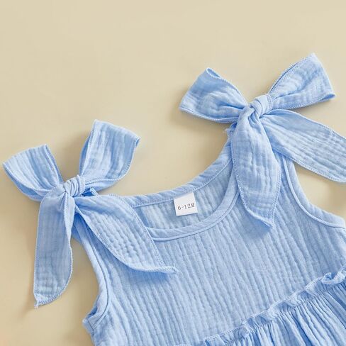 Toddler Baby Girl Dress Summer Clothes Gauze Cotton Solid Color Sleeveless Round Neck Tiered Flowy Dresses in Saudi Arabia