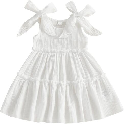 Toddler Baby Girl Dress Summer Clothes Gauze Cotton Solid Color Sleeveless Round Neck Tiered Flowy Dresses in Saudi Arabia