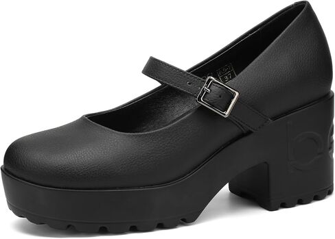 حذاء نسائي من Bego بحزام قابل للتعديل ومقدمة مستديرة وكعب سميك ونعل سميك من Mary Jane Dress Shoes أسود من جلد العنب النباتي in Kuwait