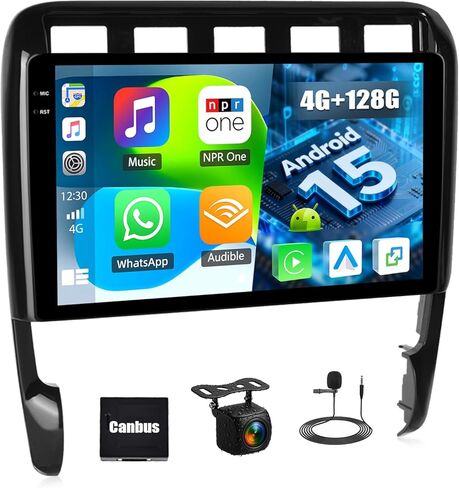 [4G+128G] Android 15 Car Radio for Porsche Cayenne 2003-2010 with Wireless CarPlay Android Auto,9 inch Touchscreen Car Stereo with WiFi,GPS Navigation,Bluetooth,FM/RDS SWC EQ+AHD Backup Camera in Saudi Arabia