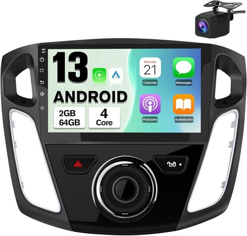 راديو Android لسيارة Ford Focus 2012-2017 مع شاشة لمس 9 بوصة، ذاكرة وصول عشوائي 2 جيجابايت + ذاكرة وصول عشوائي 64 جيجابايت، دعم Carplay، Android Auto، SWC، WiFi، بلوتوث، راديو FM AM RDS، مع كاميرا خلفية in Kuwait