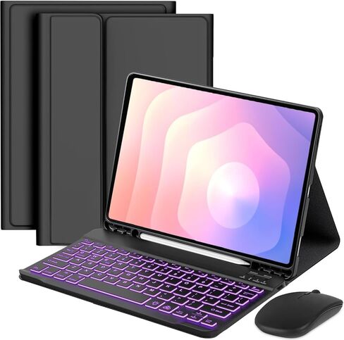 حافظة لوحة مفاتيح قابلة للفصل مع ماوس لجهاز Samsung Galaxy Tab S11 مقاس 11 بوصة 2025، حافظة لوحة مفاتيح مغناطيسية بإضاءة خلفية بـ 7 ألوان لجهاز Galaxy Tab S11 مقاس 11 بوصة مع حامل قلم، تعديل الزوايا المتعددة، أسود in Kuwait