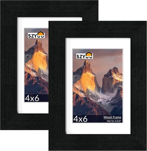 8x10 Picture Frame Set of 2 - Wood Frame with Real Glass, Display 5x7 with Mat or 8x10 without Mat, Photo Frame for Wall or Tabletop Display (Matte Black) in Saudi Arabia