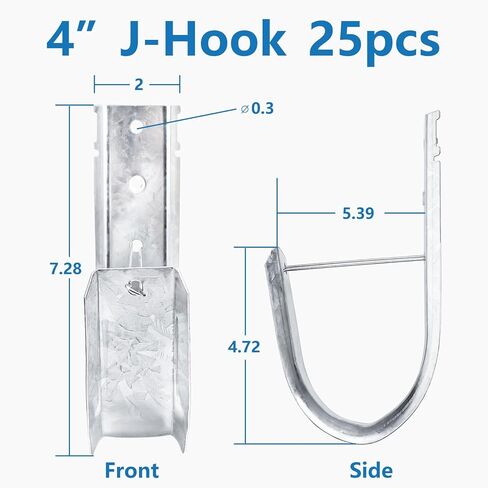 SIHAI (25 Packs 4" Inch J-Hooks, UL Certified Heavy-Duty Cable Support Hooks for Hanging CAT6/6A, Fiber Cable Management and Low Voltage Wiring (with Retainer Clip) in Kuwait