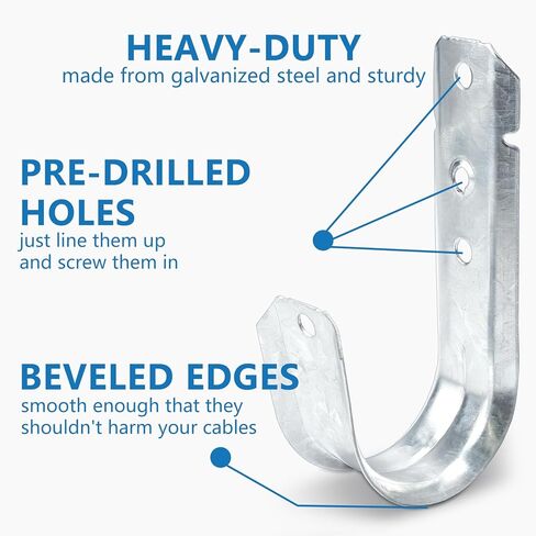 SIHAI (25 Packs 4" Inch J-Hooks, UL Certified Heavy-Duty Cable Support Hooks for Hanging CAT6/6A, Fiber Cable Management and Low Voltage Wiring (with Retainer Clip) in Kuwait