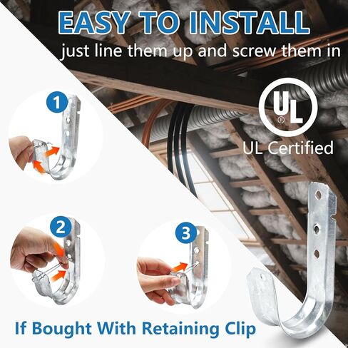 SIHAI (25 Packs 4" Inch J-Hooks, UL Certified Heavy-Duty Cable Support Hooks for Hanging CAT6/6A, Fiber Cable Management and Low Voltage Wiring (with Retainer Clip) in Kuwait