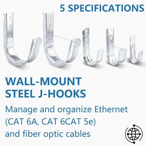 SIHAI (25 Packs 4" Inch J-Hooks, UL Certified Heavy-Duty Cable Support Hooks for Hanging CAT6/6A, Fiber Cable Management and Low Voltage Wiring (with Retainer Clip) in Kuwait