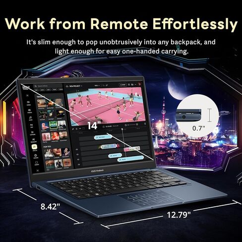 كمبيوتر محمول ASUS Vivobook مقاس 14 بوصة FHD للأعمال، Intel i7-1355U، ذاكرة وصول عشوائي 16 جيجابايت، تخزين 1.28 تيرابايت (1 تيرابايت SSD + مجموعة قاعدة إرساء 288 جيجابايت)، رسومات Intel UHD، لوحة أرقام، Wi-Fi 5، كاميرا ويب، Win 11 Pro، أزرق هادئ in Saudi Arabia