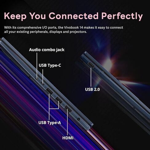 كمبيوتر محمول ASUS Vivobook مقاس 14 بوصة FHD للأعمال، Intel i7-1355U، ذاكرة وصول عشوائي 16 جيجابايت، تخزين 1.28 تيرابايت (1 تيرابايت SSD + مجموعة قاعدة إرساء 288 جيجابايت)، رسومات Intel UHD، لوحة أرقام، Wi-Fi 5، كاميرا ويب، Win 11 Pro، أزرق هادئ in Saudi Arabia