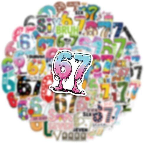 مجموعة 67 ملصقًا جماليًا (50 قطعة) - ملصقات فينيل لطيفة وعصرية رقم 67، ملصقات مقاومة للماء لزجاجات المياه، والكمبيوتر المحمول، وحافظة الهاتف، والمخطط ومعدات التزلج in Saudi Arabia