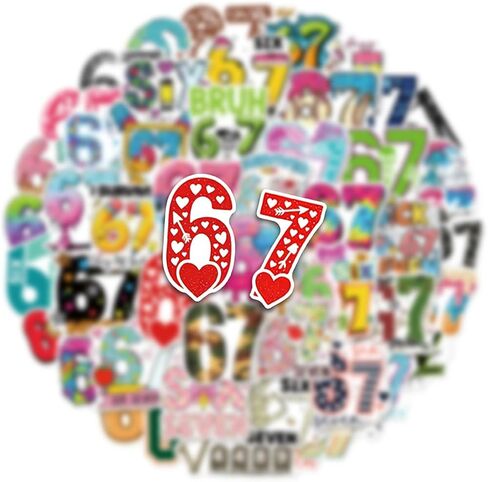مجموعة 67 ملصقًا جماليًا (50 قطعة) - ملصقات فينيل لطيفة وعصرية رقم 67، ملصقات مقاومة للماء لزجاجات المياه، والكمبيوتر المحمول، وحافظة الهاتف، والمخطط ومعدات التزلج in Saudi Arabia