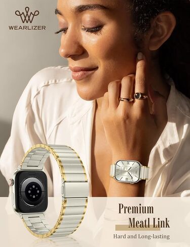 Wearlizer Two Tone Metal Band Compatible with Apple Watch Bands 40/38/41/42/44/45/46/49mm Women Men, Dressy Rectangular Chain Design Durable Stainless Steel Bracelet for iWatch Series 11-1/SE/Ultra in Saudi Arabia